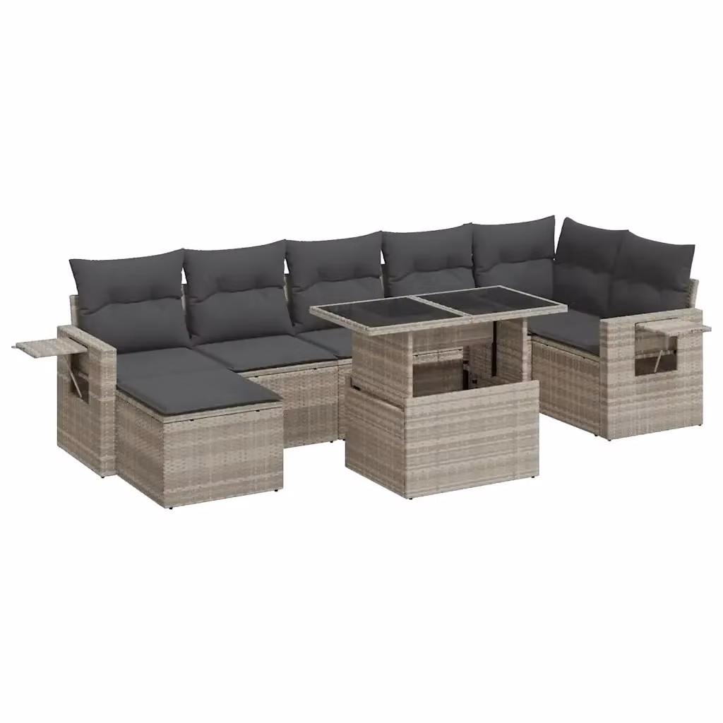 Set Divano da Giardino a L vidaXL in Polyrattan Grigio con 8 Pezzi e Cuscini Inclusi – 2