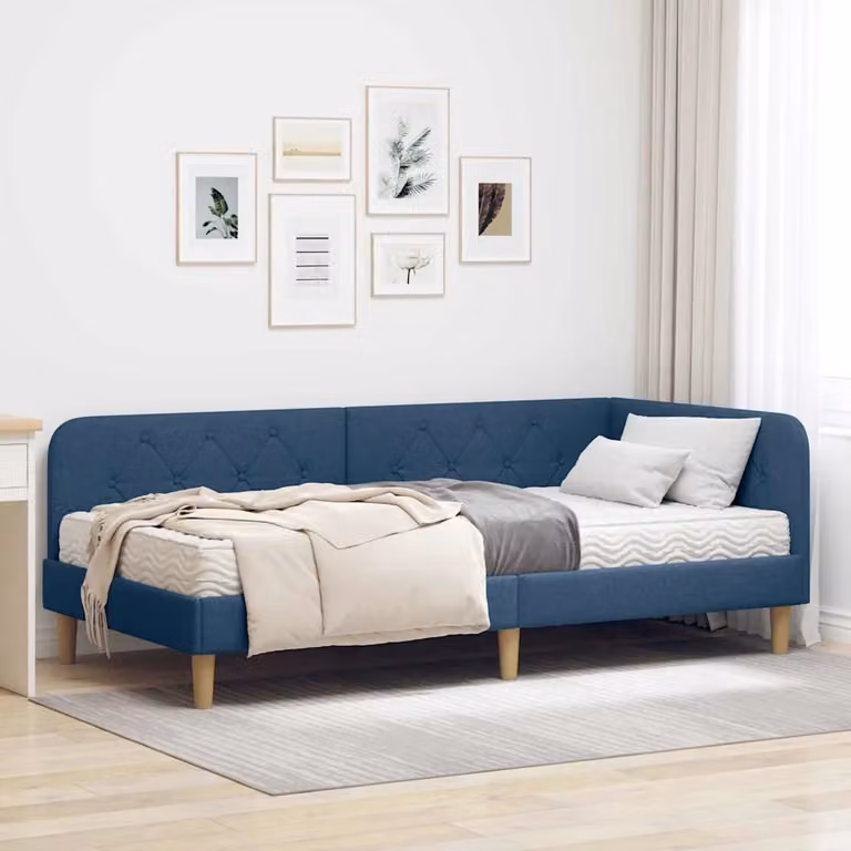 Cornice del letto ad angolo vidaXL in tessuto blu, L/P/H: 190 x 90 x 72 cm