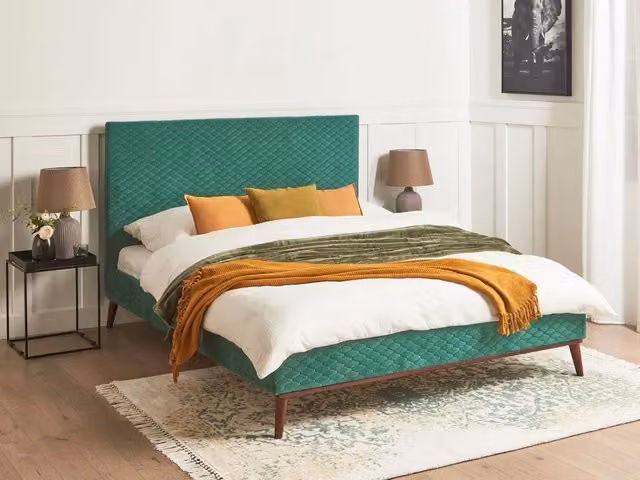 Letto imbottito Beliani in tessuto verde con struttura in legno e cassetti L/P/H: 160 x 200 cm