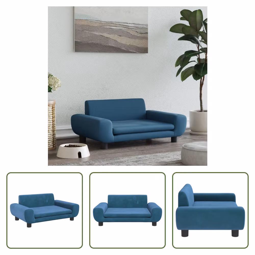 The Living Store Letto per cani Blu 70x45x33 cm in velluto
