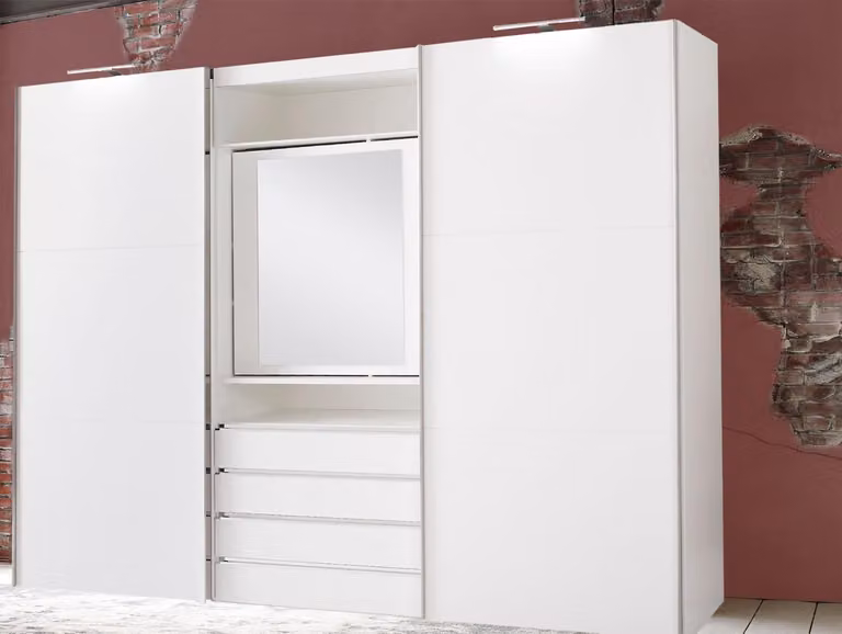 Armadio Magic ad ante scorrevoli Armadio per la camera da letto con elemento specchio girevole a 2 ante 300 cm bianco