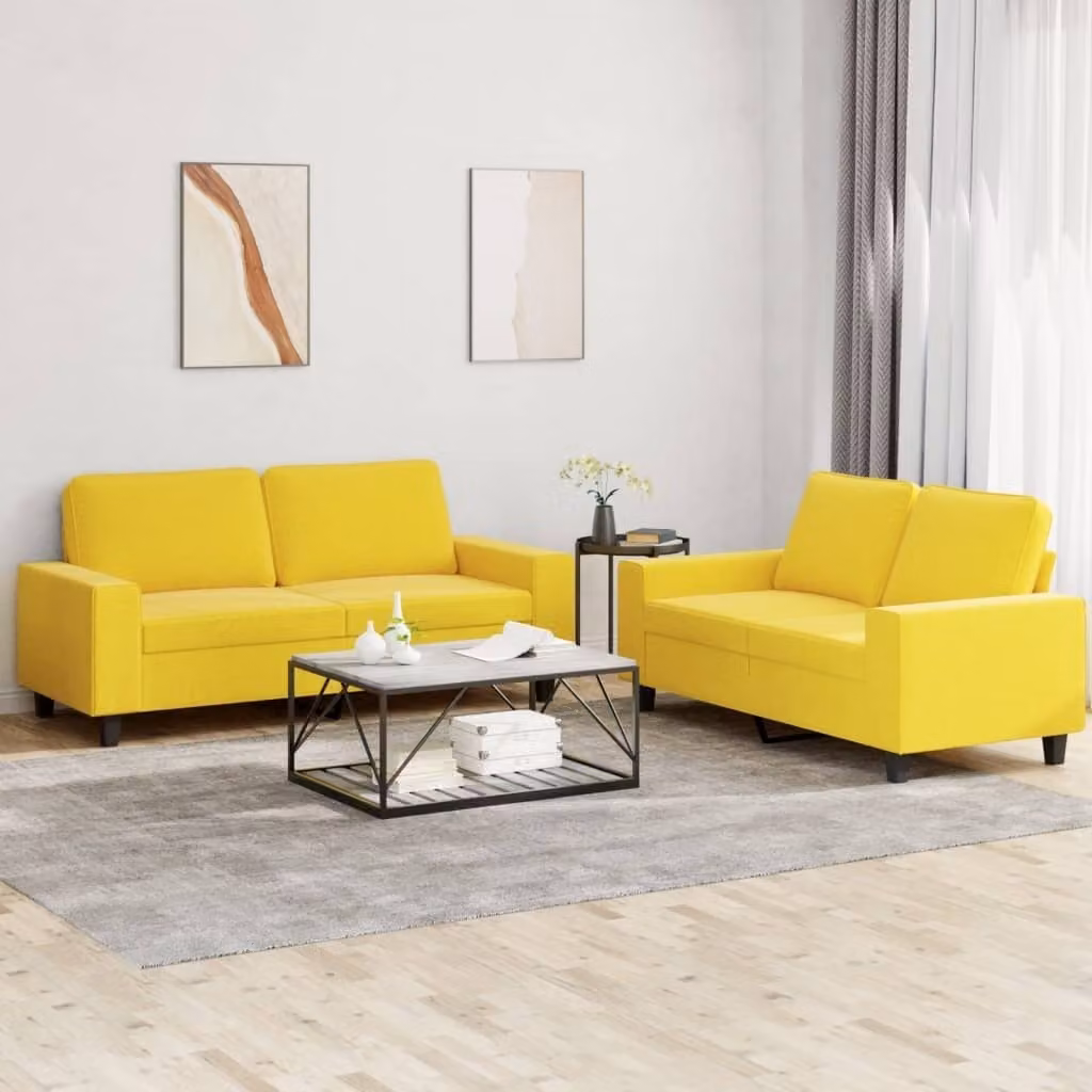 Maison Exclusive - Set divano a 2 posti in tessuto giallo chiaro