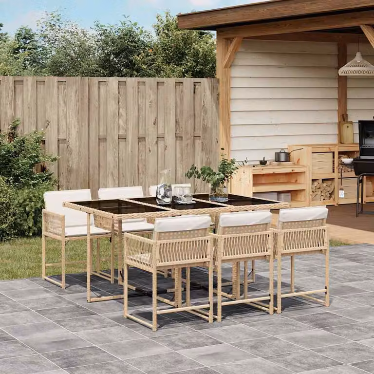 vidaXL Set da Pranzo da Giardino 7 pz in Polyrattan con Cuscini Beige e Tavolo in Vetro
