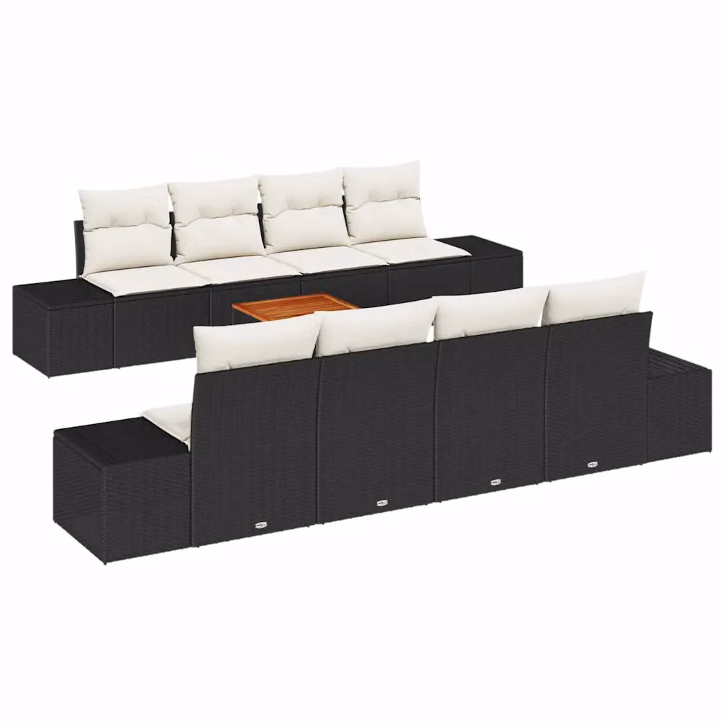 Set Divano da Giardino vidaXL 9 pz con Tavolino, Design Moderno a L, Colore Nero e Beige con Cuscini Inclusi – 1
