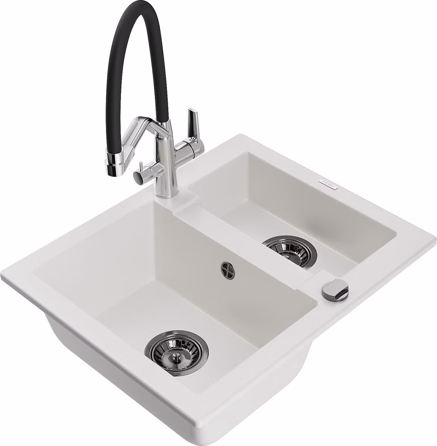 Mexen Carlos lavello in granito a 1,5 vasche con rubinetto da cucina Duo, bianco - 6518-20-671701-07-B