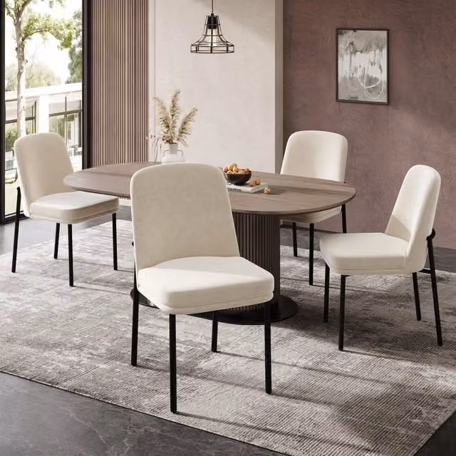 Set di 4 sedie da pranzo WISHDOR in velluto beige con struttura in metallo nero, stile moderno minimalista