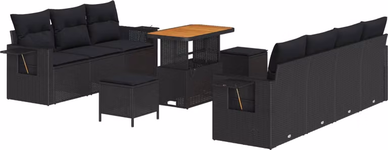 Set Divano da Giardino con cuscino 10 pcs Nero polyrattan