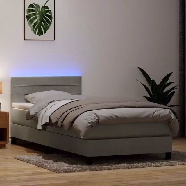 Letto a Molle con Materasso vidaXL in Velluto Grigio Chiaro con Illuminazione LED e Porte USB L/P/H: 80 x 220 x 88 cm