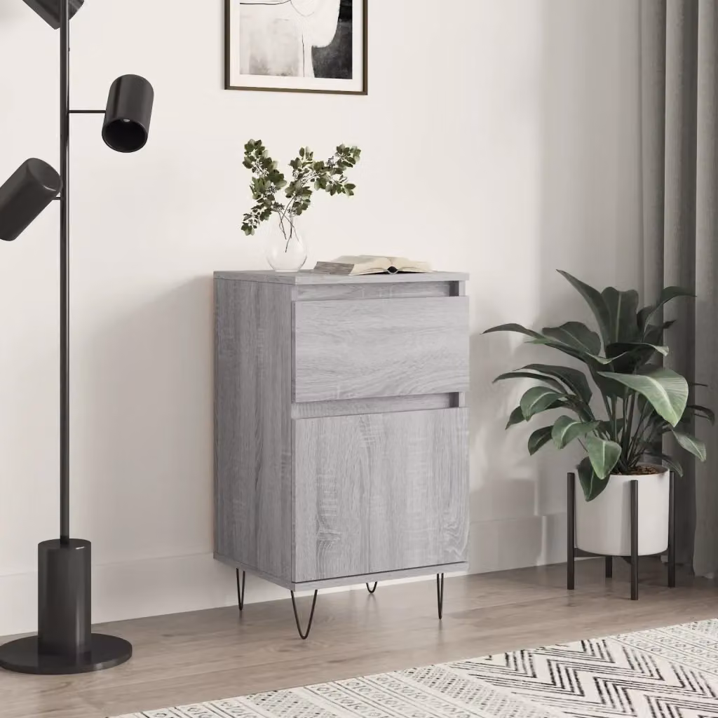 Credenza moderna vidaXL in legno e metallo, Grigio, L 40 cm x P 35 cm x H 70 cm