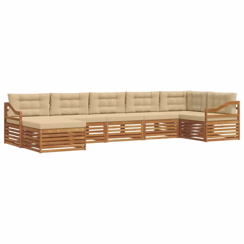 Set di divani da esterno vidaXL a forma di L composto da 7 pezzi in legno di acacia con cuscini beige e sabbia – 2