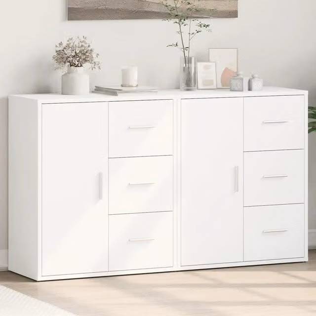 Set di 2 credenze bianche vidaXL in legno con design minimalista da appendere al muro L: 60 cm, P: 31 cm, H: 70 cm