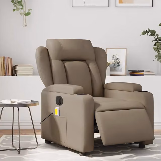Poltrona Reclinabile Elettrica con Massaggio in Similpelle Beige per il Relax in Soggiorno