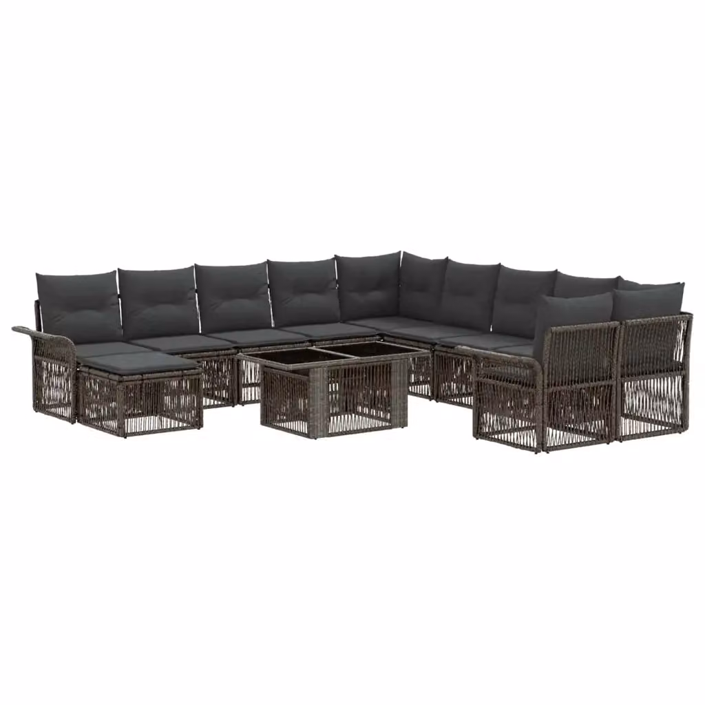 Set Divano da Giardino vidaXL a Forma a U in Polyrattan Grigio e Antracite con Cuscini e Tavolino – 2