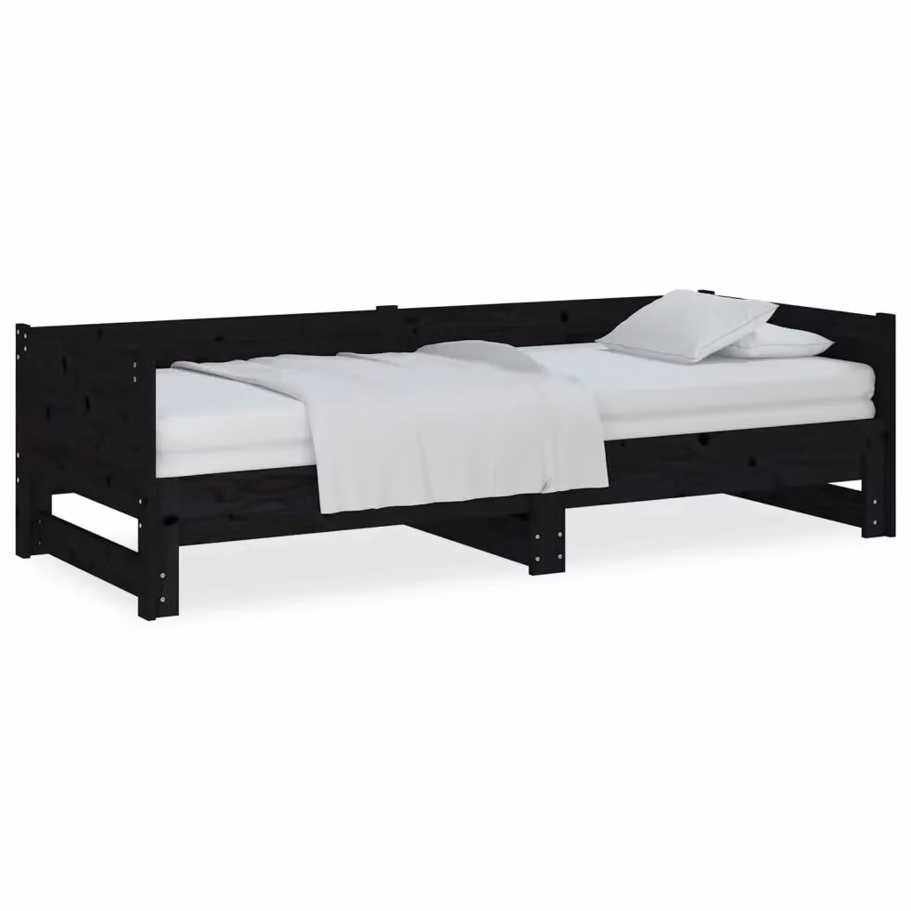 Dormeuse estraibile vidaXL in legno massello di pino nera per adulti 2x 90x200 cm – 2