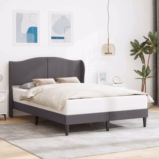 Struttura letto con testiera e giroletto in similpelle grigio e nero L/P/H: 120 x 200 x 101 cm