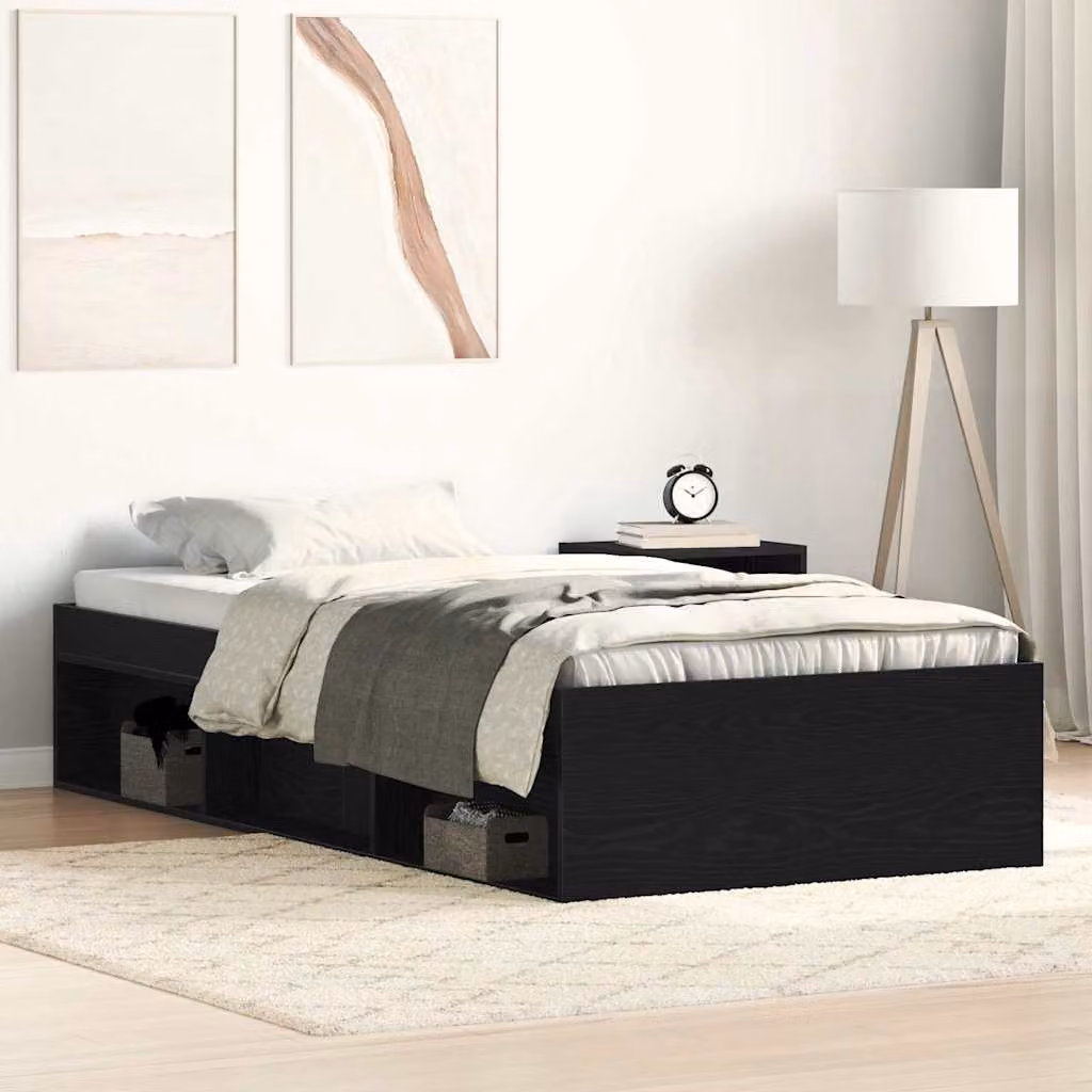 Giroletto vidaXL senza materasso in legno e MDF, colore rovere e nero, L/P/H: 200 x 100 x 35 cm