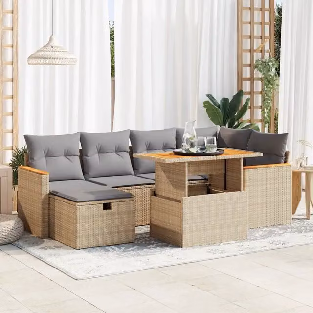 Set Divano da Giardino 8 pz con Cuscini Beige in Polyrattan 3328116