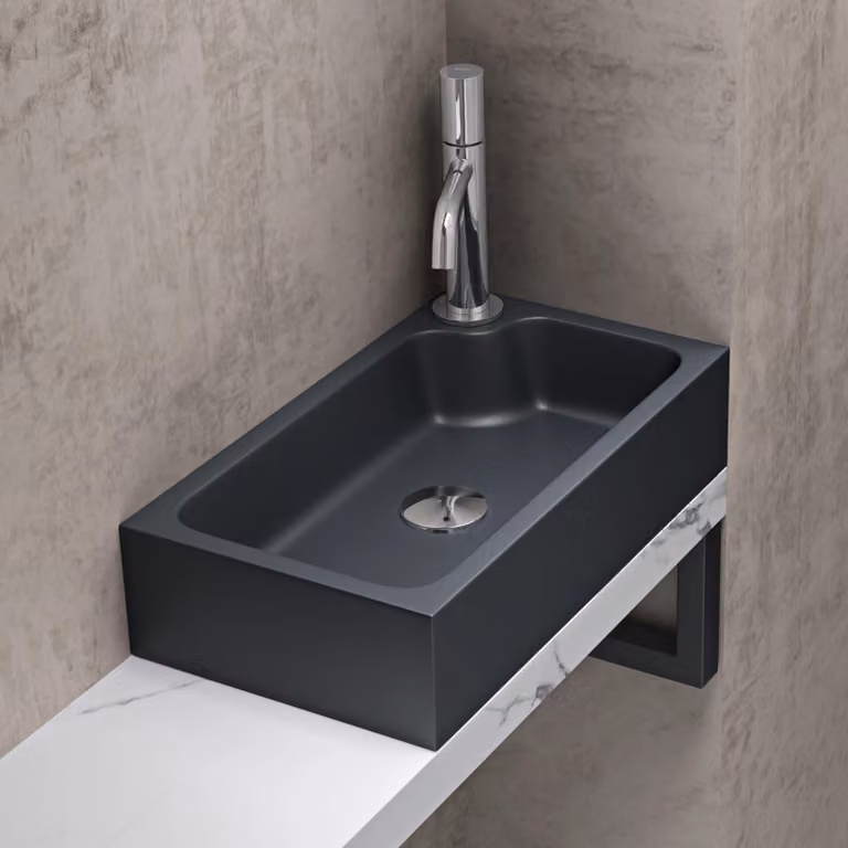 doporro Lavabo da Appoggio, Lavandino Bagno 46x26x11 cm, Lavabo da Minerale fuso Colossum101, Antracite opaco