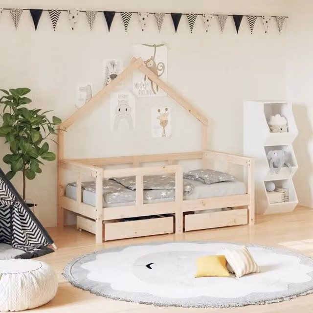Giroletto per bambini vidaXL in legno massello di pino con cassetti stile rustico L/P/H: 140 x 70 x 75,5 cm