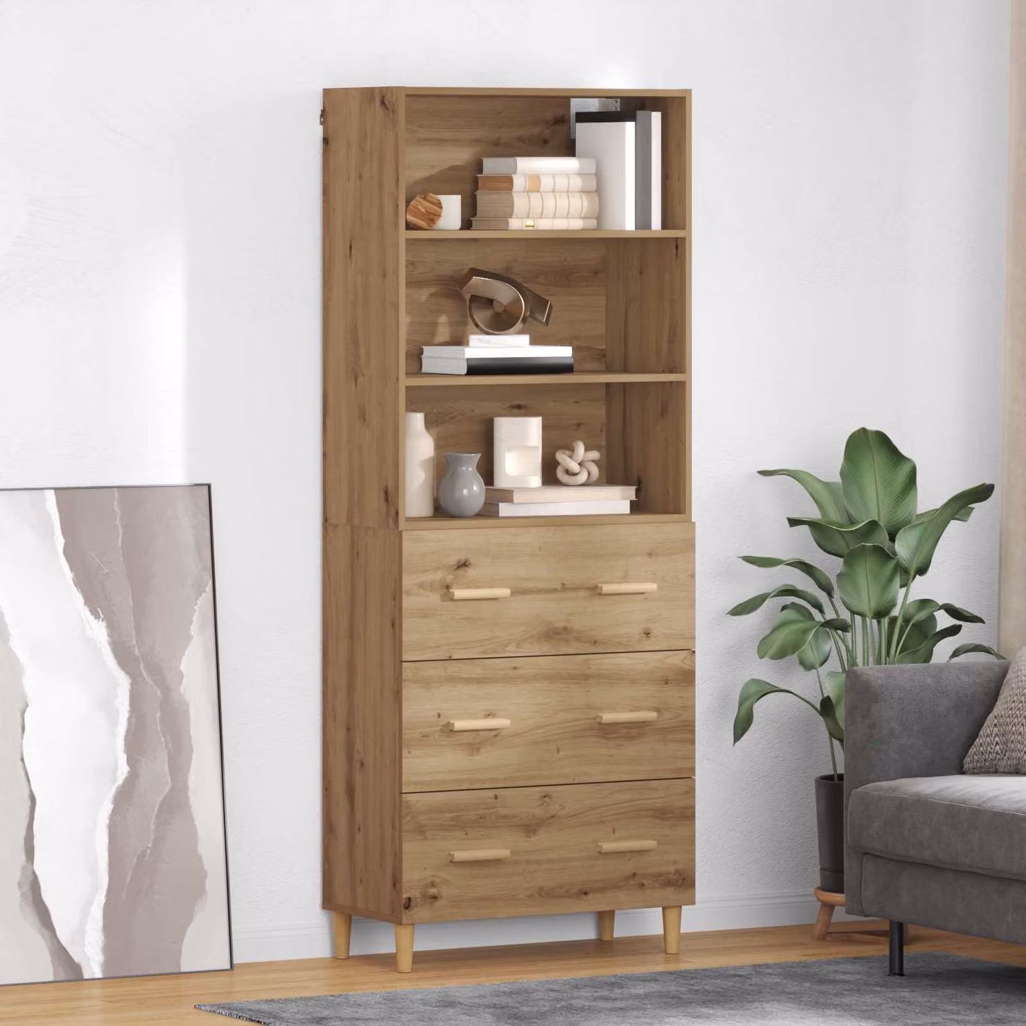 Credenza moderna vidaXL in legno rovere marrone con ante e cassetti, L: 69,5 cm, P: 32,5 cm, H: 180 cm