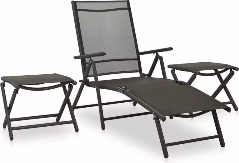 The Living Store Set da giardino 3 pezzi Textilene e alluminio nero