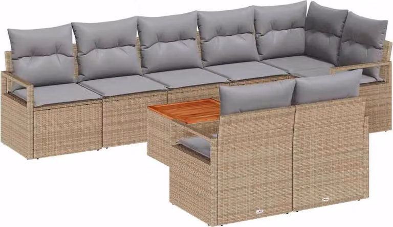 Set Divano da Giardino con cuscino 9 pcs Beige polyrattan
