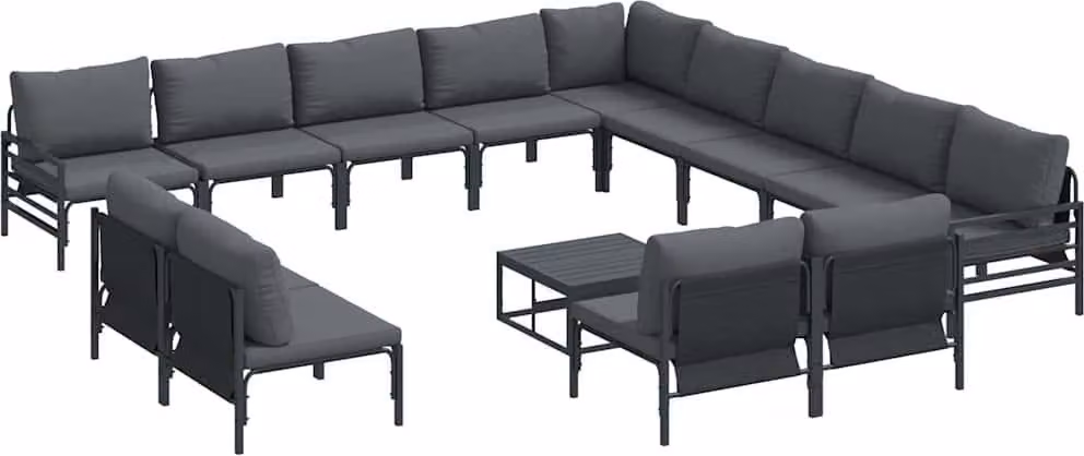 Set Divano da Giardino con cuscino 14 pcs Nero Acciaio
