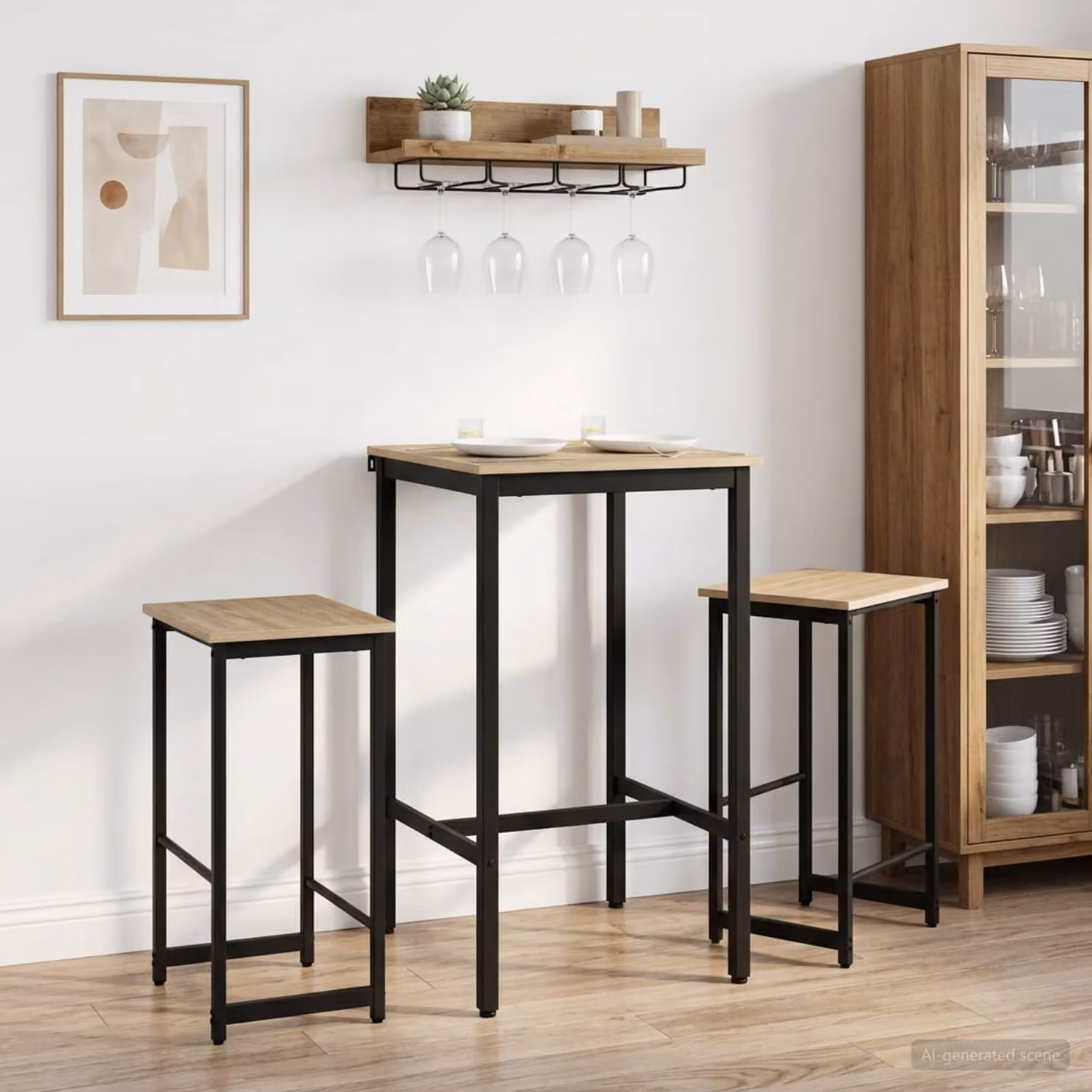Set di 2 sgabelli da bar vidaXL in legno e metallo colore rovere, L 40 cm x P 32 cm x H 64 cm