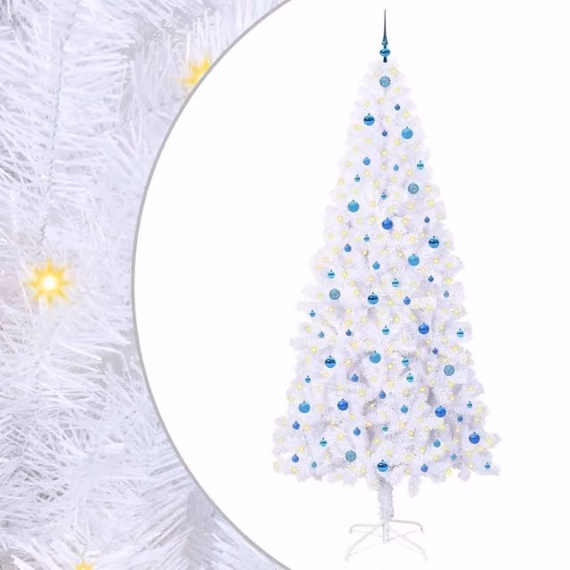 Albero di Natale artificiale moderno vidaXL bianco con luci LED RGB in PVC e metallo, Altezza: 240 cm