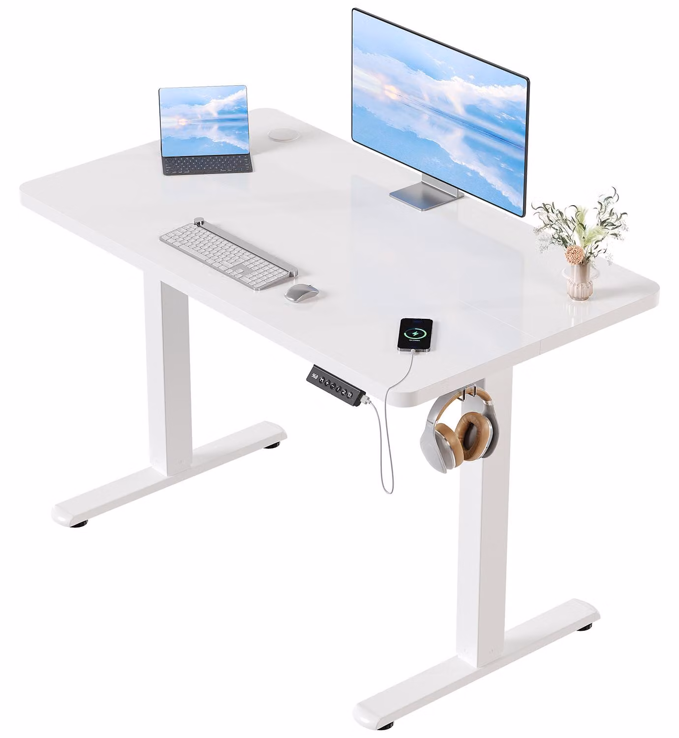 Scrivania regolabile in altezza, elettrica, con piano di 100x60 cm e struttura in metallo