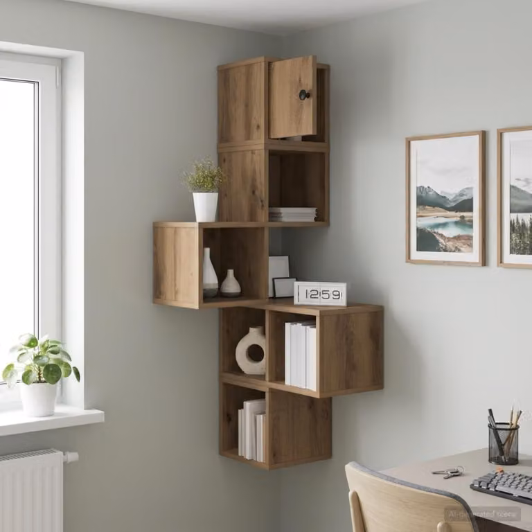 vidaXL Mensola Angolare da Parete Moderna in Legno Marrone L/P/H: 48 x 48 x 120 cm