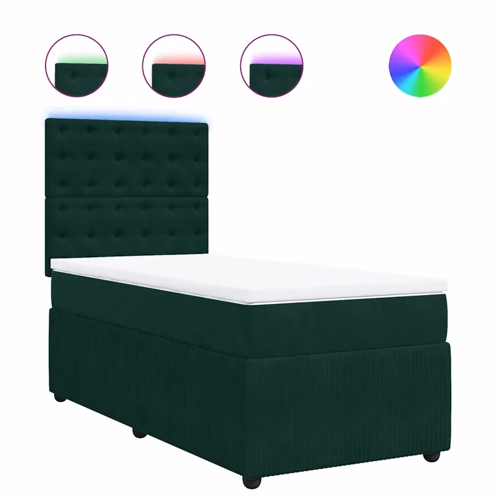 Letto moderno vidaXL con giroletto a molle e materasso ibrido in velluto verde scuro e bianco, L/P/H: 200 x 80 x 150,5 cm – 2