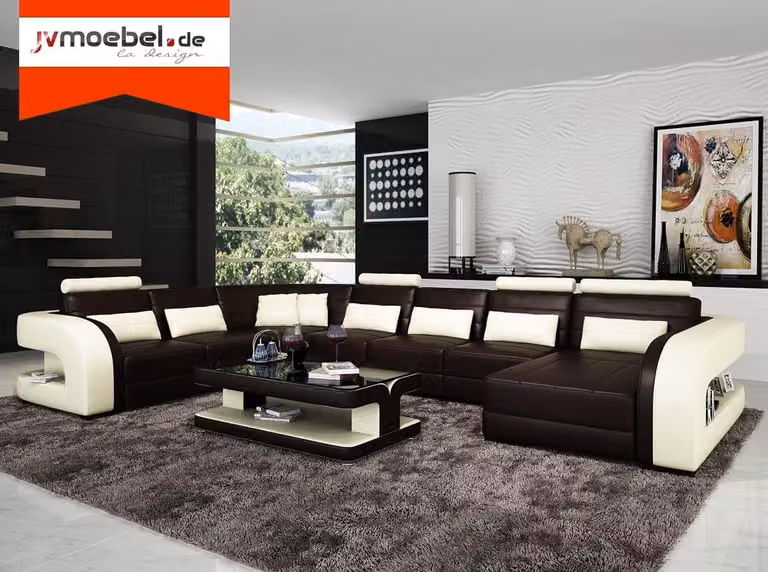 Big Wohnlandschaft Sofa mit USB Couch Polster Eck Leder Sofa Garnitur Couchen