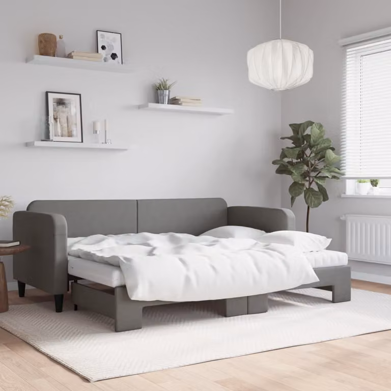 vidaXL Divano Letto Estraibile con Cassetto in Tessuto Grigio, L/P/H: 223 x 80 x 90 cm
