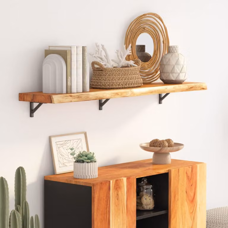 Mensola da muro vidaXL in legno di acacia marrone con bordi vivi L: 120 cm, P: 30 cm, H: 2,5 cm
