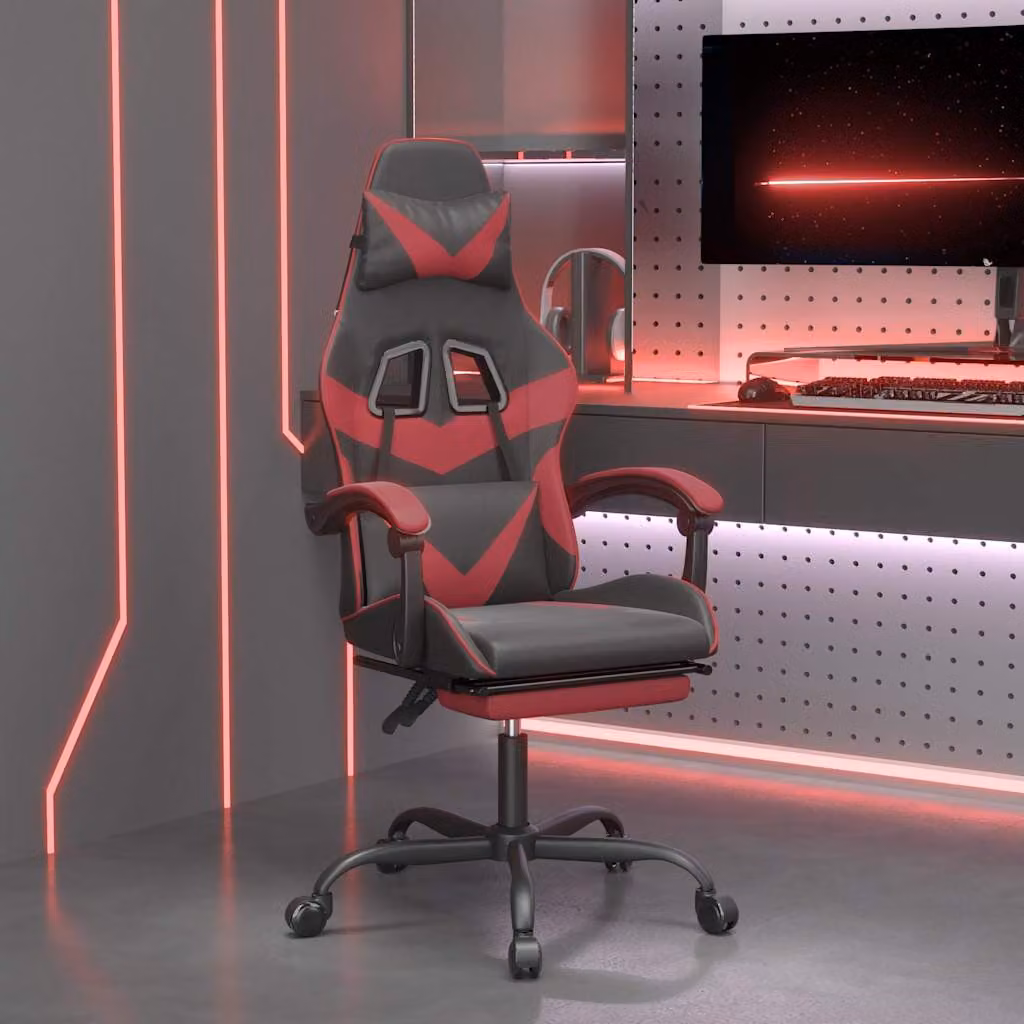 Sedia da Gaming vidaXL con Poggiapiedi, Nero e Rosso, in Similpelle con Braccioli e Ruote, Girevole a 360 Gradi