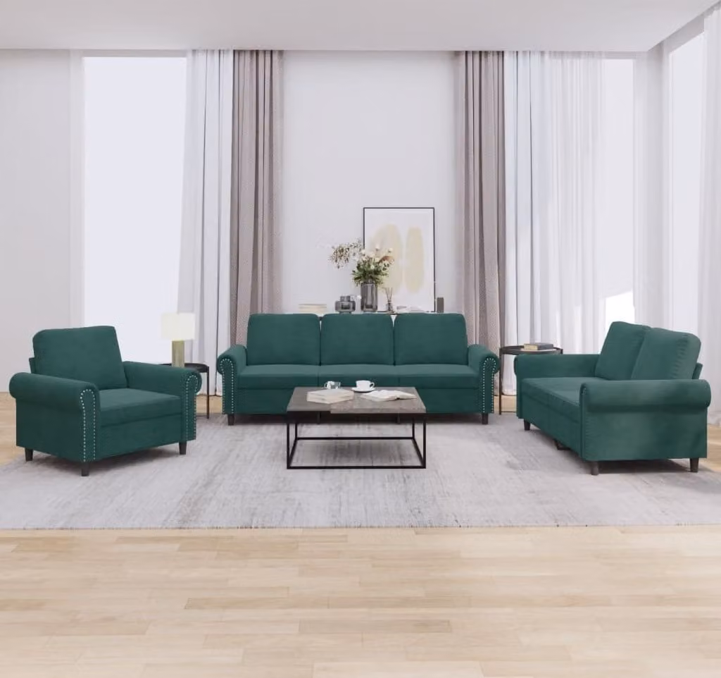 Maison Exclusive - Set divano a 3 pezzi con cuscini in velluto verde scuro