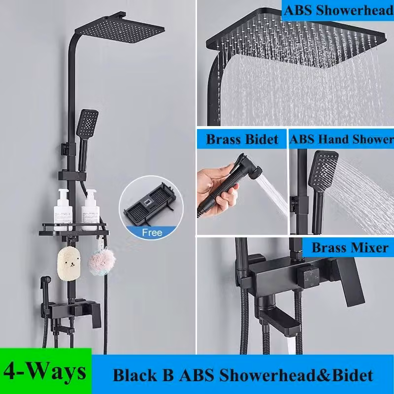 Sistema doccia a pioggia - Set vasca/doccia a parete - Bocca orientabile da 15 cm - Miscelatore monocomando caldo/freddo - Cartuccia in Vetroceramica - Ottone e acciaio inossidabile 304 - Nero
