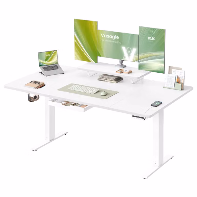 Scrivania elettrica regolabile con supporto monitor e USB, Bianco Nuvola / 160 x 80 cm