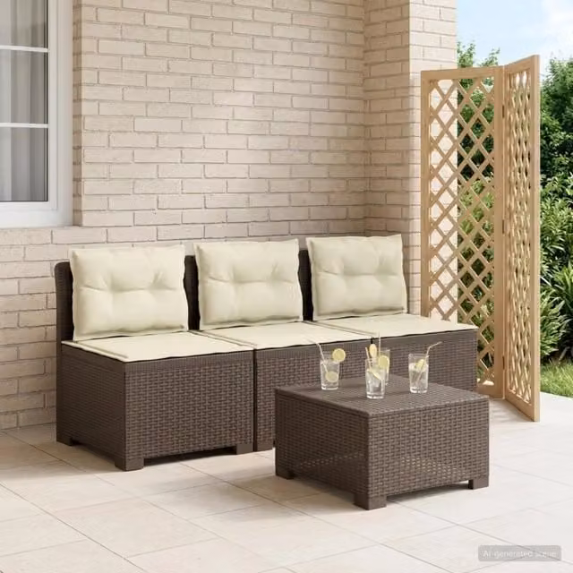Divano da giardino 3 posti con cuscini in look rattan 3 posto 8011988