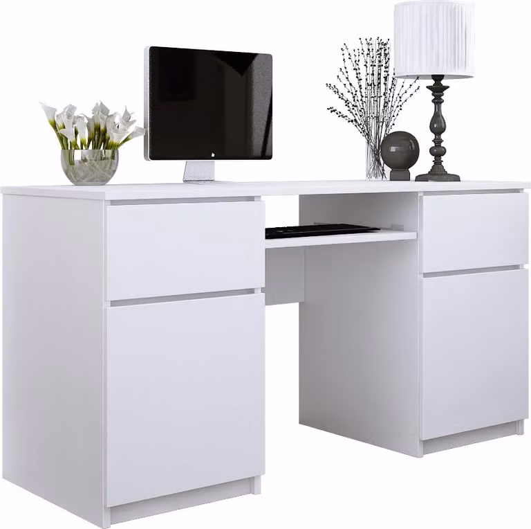 Scrivania: 2 cassetti, bianco opaco, 135 x 77 x 50 cm