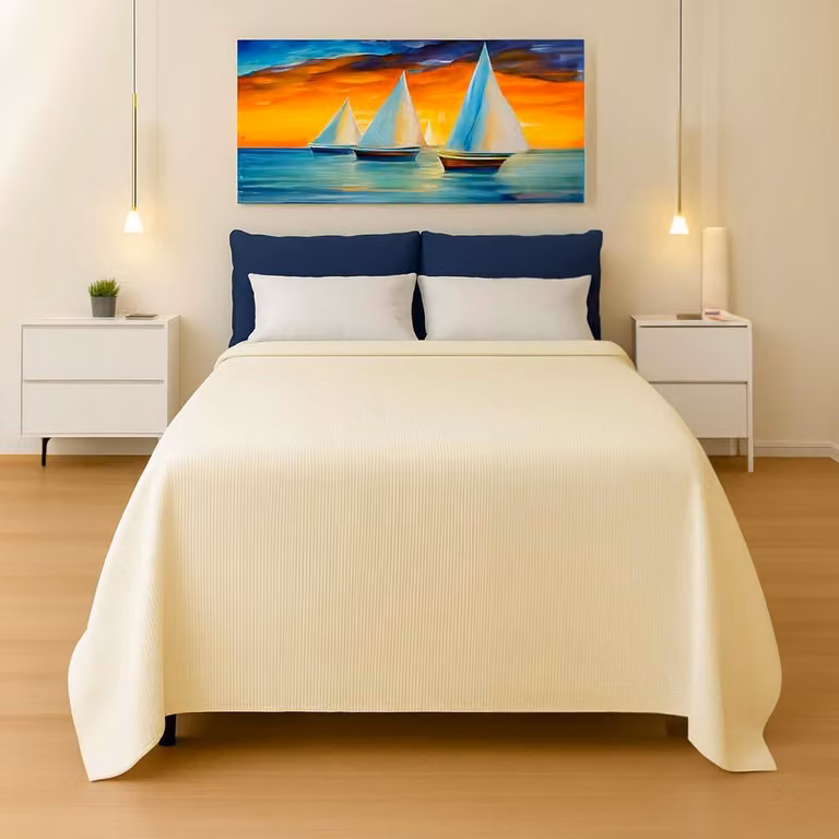 Elzusha - Copripiumino Jacquard in misto cotone - Realizzato a mano, ipoallergenico, 180x275 cm, color avorio