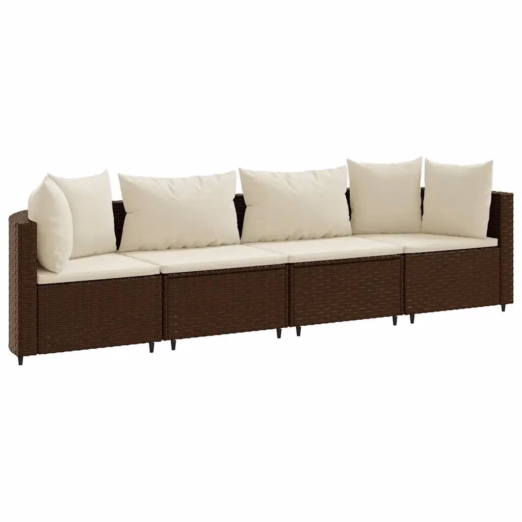vidaXL Set Divano da Giardino a L con Cuscini, Struttura in Metallo e Polyrattan Marrone e Bianco – 2