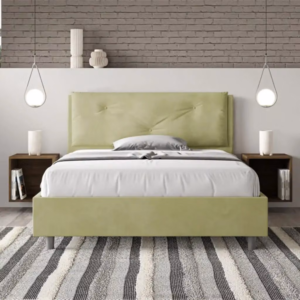 Letto matrimoniale francese con contenitore Appia Large Ityhome imbottito in microfibra colore tè verde L/P: 140 x 200 cm – 2
