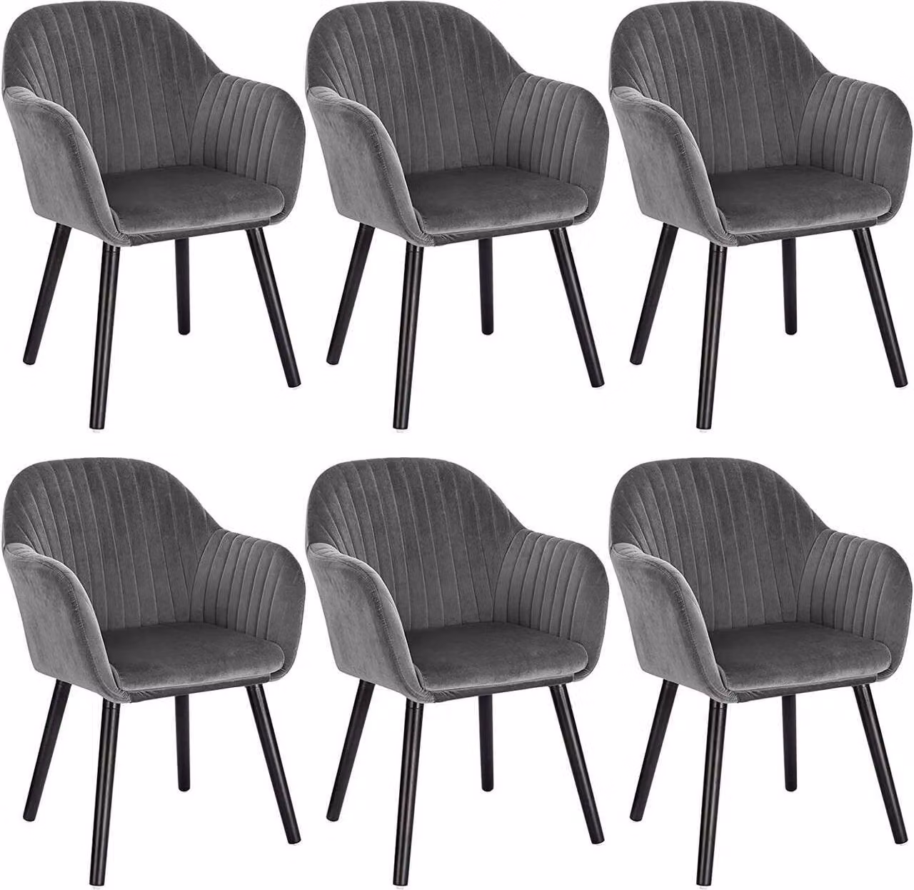 WOLTU 6X sedie da sala da pranzo sedia da cucina sedia da soggiorno sedia di design sedia imbottita con bracciolo velluto legno massiccio gambe nere grigio scuro