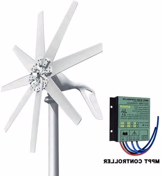 Turbina eolica orizzontale da 1000W a 24V con regolatore MPPT – Soluzione energetica efficiente per uso domestico, colore bianco