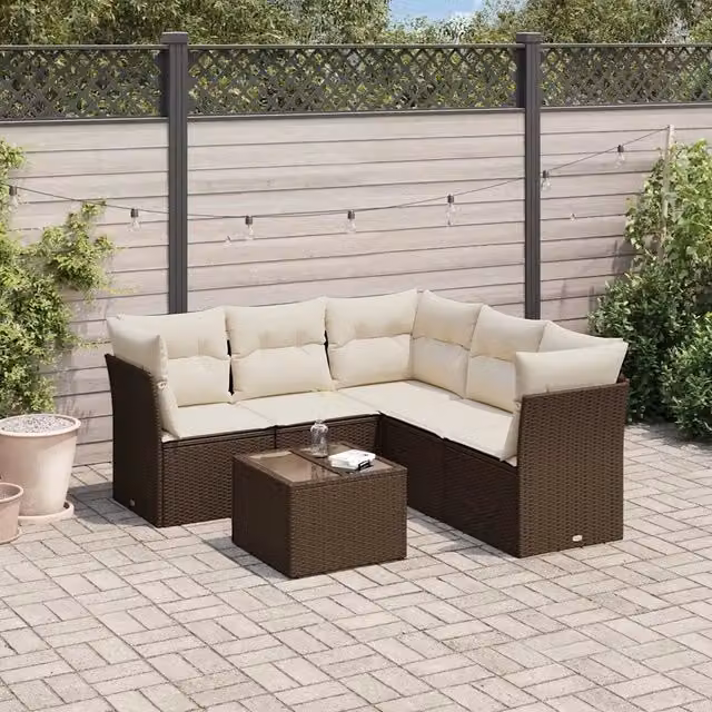 Set Divano da Giardino 6 pz con Cuscini Marrone in Polyrattan 3249472