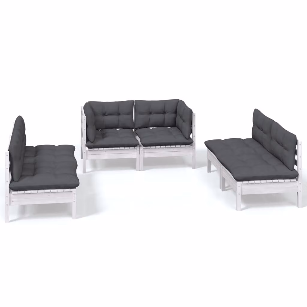 Set Salotto da Giardino 6 pz con Cuscini Legno Massello di Pino