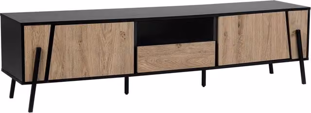 Mobile TV BELIANI in stile industriale con legno marrone e metallo nero, adatto per schermi fino a 76 pollici, con 1 cassetto e 2 armadietti, L: 177 cm, P: 40 cm, H: 46 cm