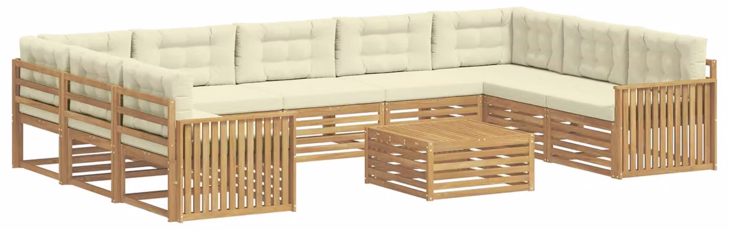 Set di divani da esterno, 10 pezzi, bianco e crema